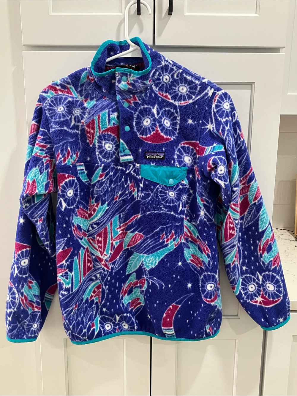 Patagonia Women's Blue  Owl Harvest Moon Synchilla Snap-T Fleece Pullover